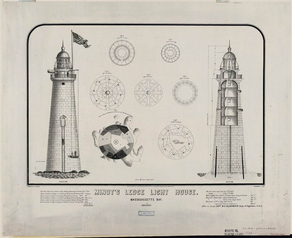 Minot's Ledge Light House. Massachusetts Bay, near Cohasset - drawn by A. Frink ; E. Burrill, lith. LCCN2005687022