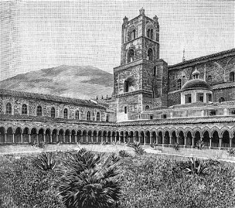 Monreale Convento dei Benedettini – Veduta del chiostro col campanile