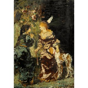 Monticelli - Deux femmes et un chien, lot.166. Free illustration for personal and commercial use.