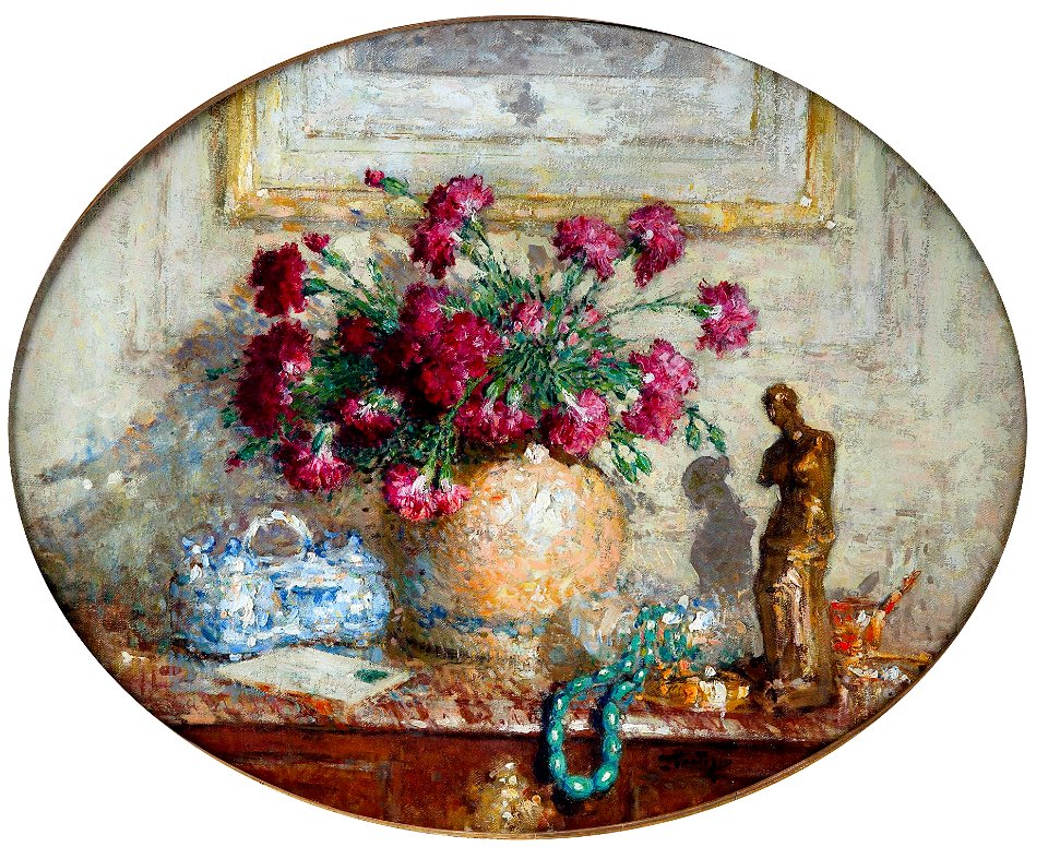 Vase of Carnations on the Dresser by Pierre-Eugène Montézin