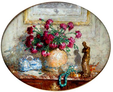 Vase of Carnations on the Dresser by Pierre-Eugène Montézin