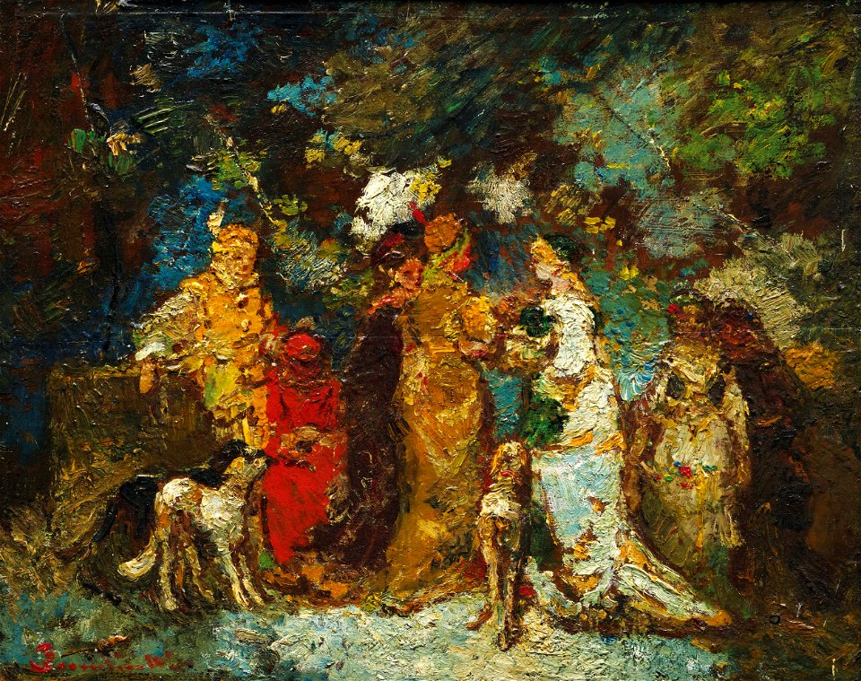 Monticelli - Élégantes et chiens dans un parc, 6279379