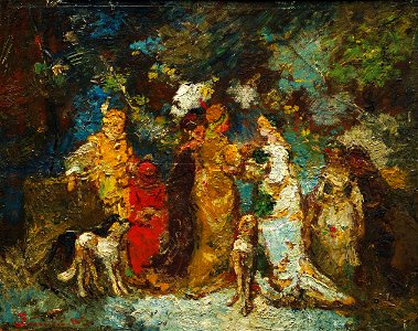 Monticelli - Élégantes et chiens dans un parc, 6279379