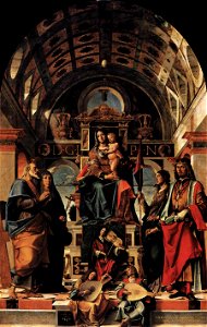 Bartolomeo Montagna - Madonna and Child Enthroned with Saints - WGA16154. Free illustration for personal and commercial use.