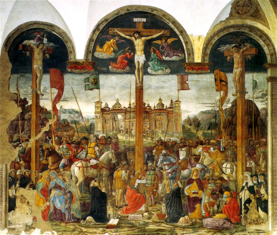 Montorfano, crocifissione, 1497, con interventi di leonardo nei ritratti dei duchi