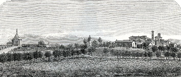Montebello veduta del paese presa da nord-ovest xilografia di Barberis