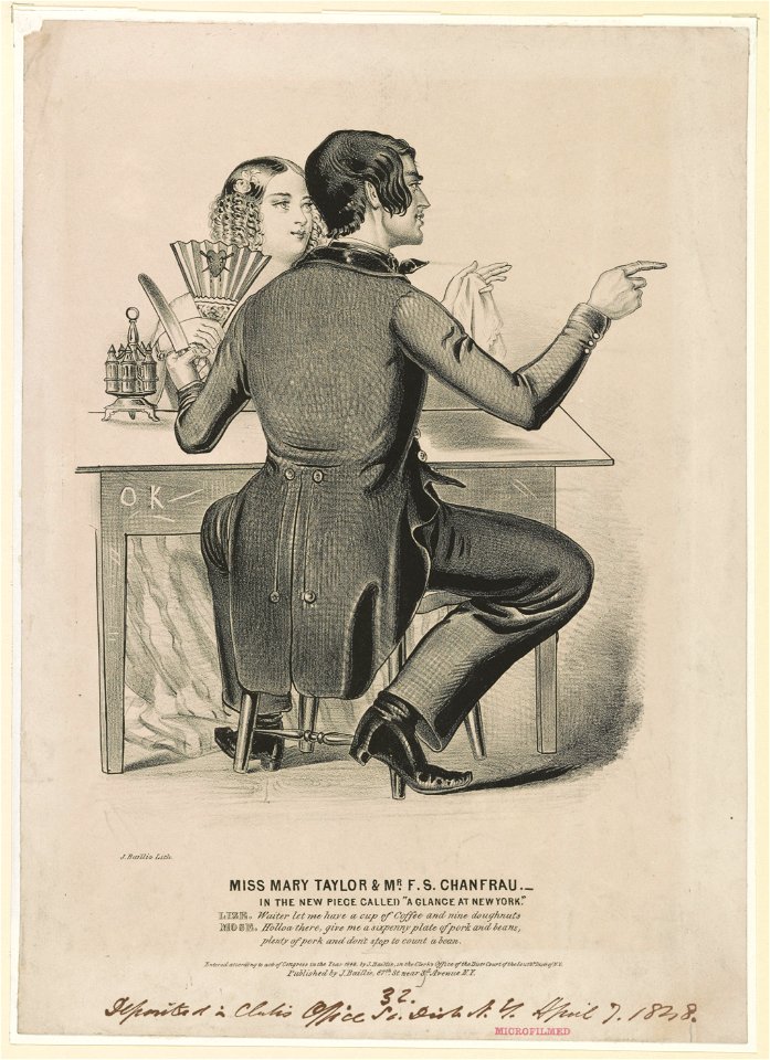 Miss Mary Taylor & Mr. F.S. Chanfrau - in the new piece called A glance at New York - J. Baillie Lith. LCCN2013646729
