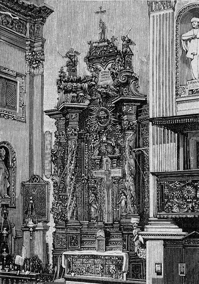Mirandola – Altar maggiore della chiesa del Gesù (xilografia)