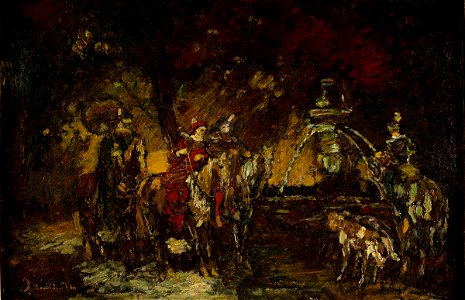 Monticelli - La Halte des cavaliers près de la fontaine, c. 1876-1878, Huile sur panneau, 46 x 72 cm, MU 12688