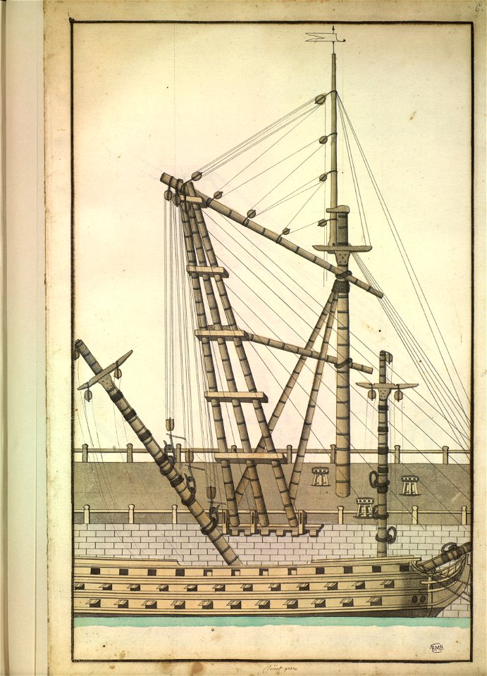 Mise en place d'un mât dans un port au XVIIIè siècle 2