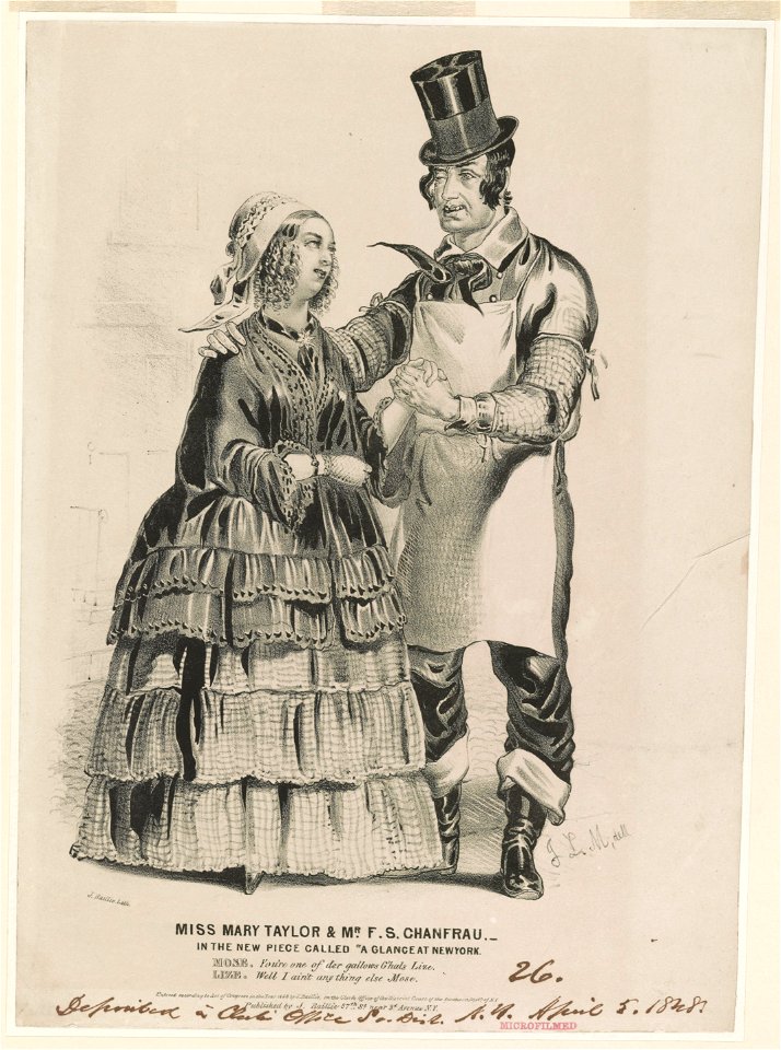 Miss Mary Taylor & Mr. F.S. Chanfrau - in the new piece called A glance at New York - J.L.M. delt. ; J. Baillie Lith. LCCN2013646730