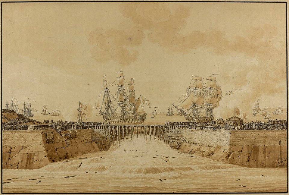 Mise en eau de l'avant-port de Cherbourg en 1813