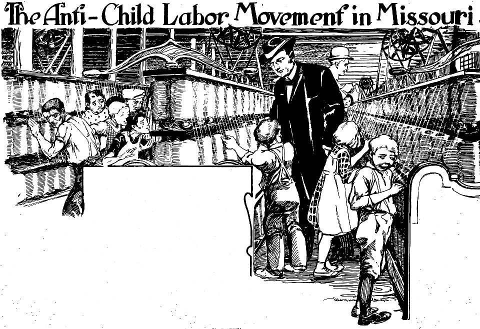 Missouri Governor Joseph Folk inspecting child laborers, 1906, drawn by Marguerite Martyn