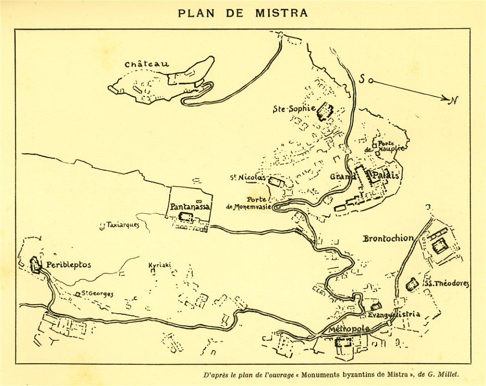 Mistra D'après le plan de l'ouvrage «Monuments byzantins de Mistra», de GMillet - Perilla Francesco - 1929