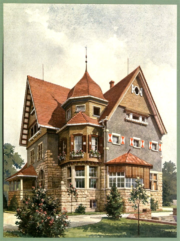 Moderne Villen in Meisteraquarellen Serie II Tafel 056 Gießen Villa Wilhelmstraße 15