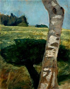 Paula Moderson-Becker - Birkenstamm vor Landschaft (ca. 1903)