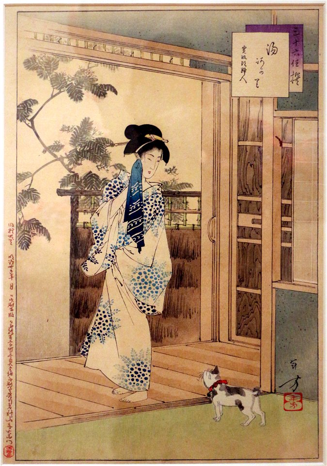 Mizuno toshikata, dopo il bagno, donna dell'era kensei, 1894 gatto