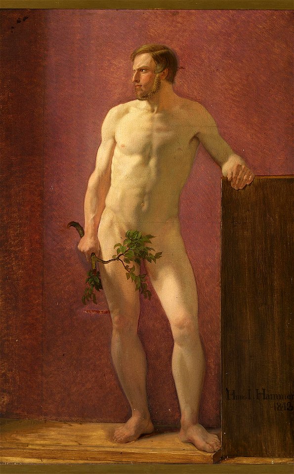 Modelstudie af en ung mand med en gren i hånden (1843)
