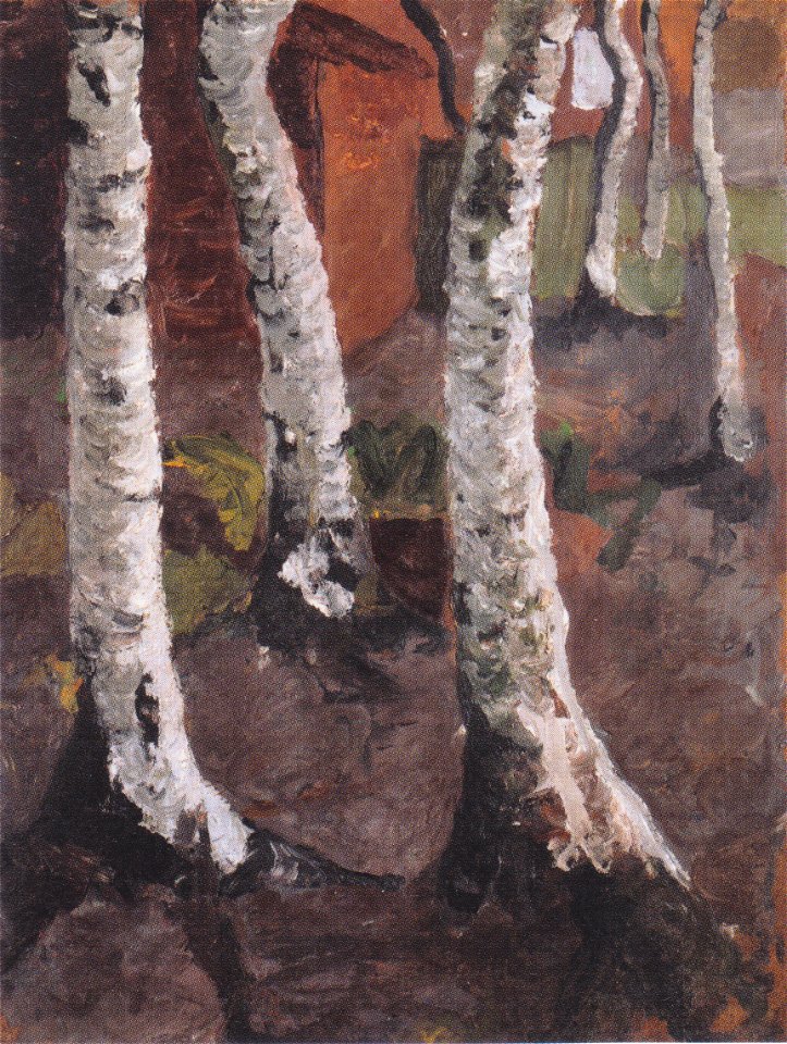 Modersohn-Becker - Birkenstämme vor rotem Gehöft