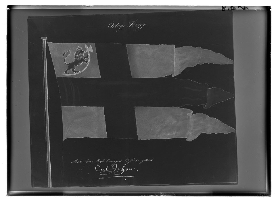 Modellritning till norsk örlogsflagga ca 1814 - Livrustkammaren - 52763-negative