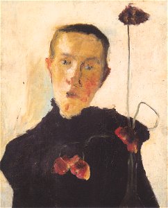 Modersohn-Becker - Brustbild einer Frau mit Mohnblumen