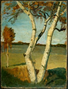 Paula Modersohn-Becker - Zweistämmige Birke vor Landschaft (1899)
