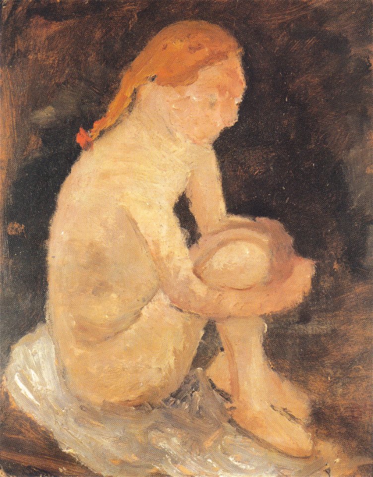 Modersohn-Becker - Sitzender Mädchenakt nach rechts, mit angezogenen Beinen