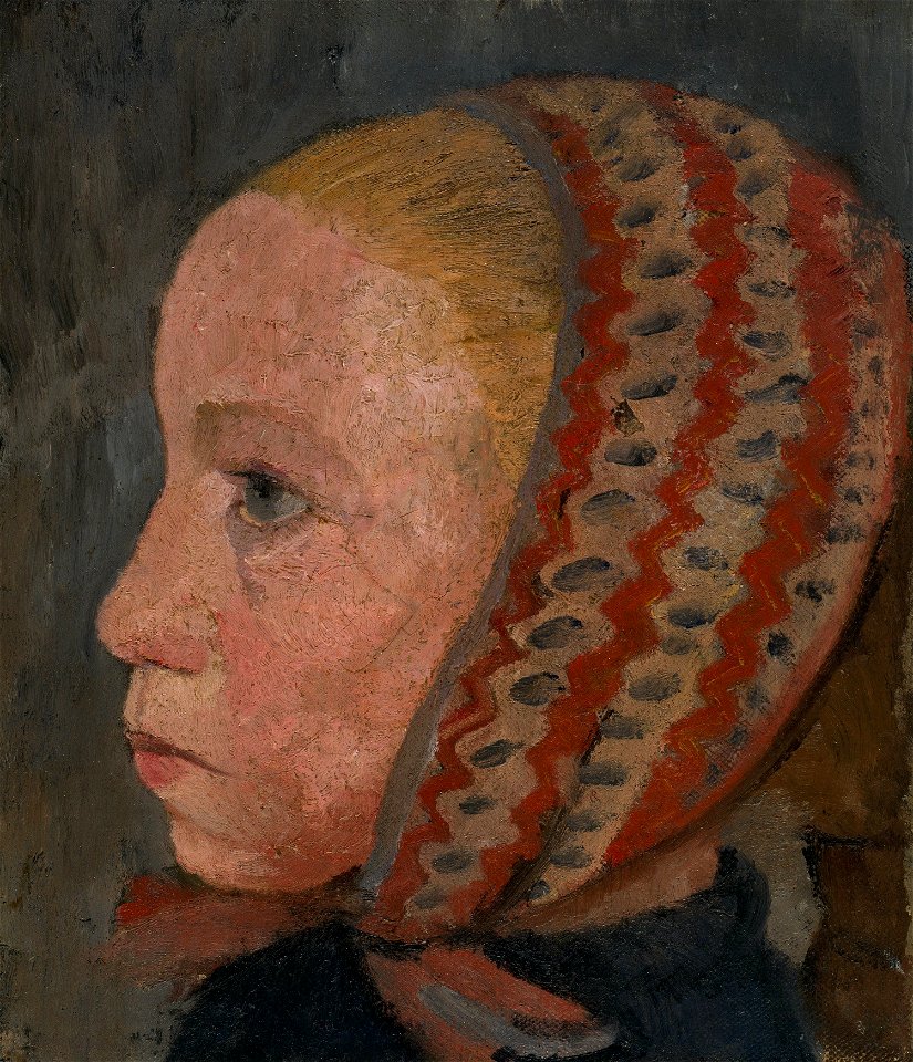 Paula Modersohn-Becker - Mädchenkopf mit gestreifter Mütze im Profil nach links (ca. 1905)