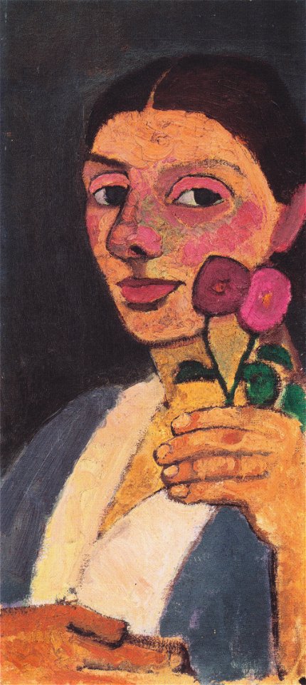 Moderson-Becker - Selbstbildnis mit zwei Blumen in der erhobenen linken Hand - 1907