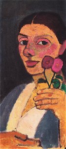 Moderson-Becker - Selbstbildnis mit zwei Blumen in der erhobenen linken Hand - 1907
