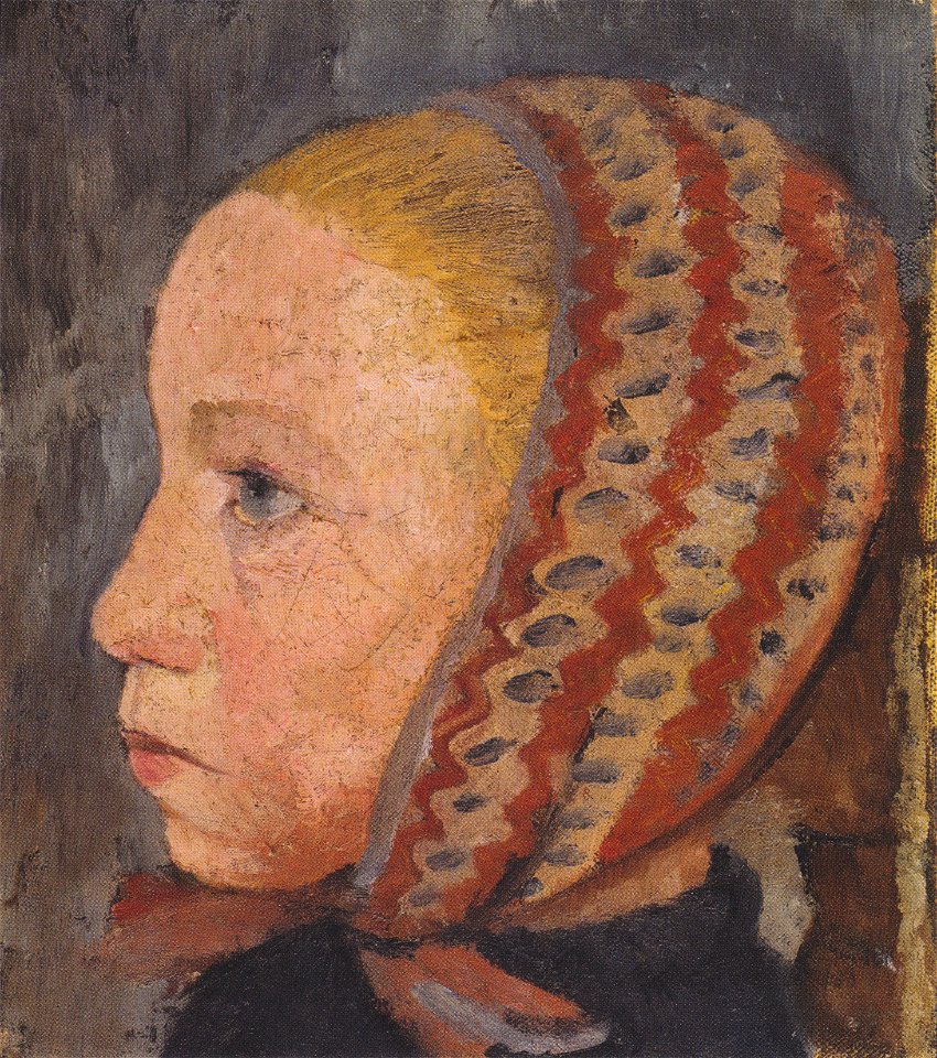 Modersohn-Becker - Mädchenkopf mit gestreifter Mütze im Profil nach links