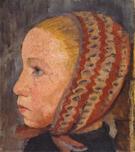 Modersohn-Becker - Mädchenkopf mit gestreifter Mütze im Profil nach links