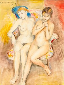 Nils Dardel - Två flickor i en stol