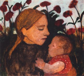 Modersohn-Becker - Mädchen mit Kind vor roten Blumen - 1902