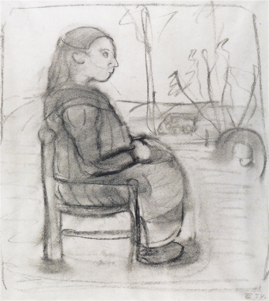 Modersohn-Becker - Sitzendes Mädchen in einer Landschaft, nach rechts
