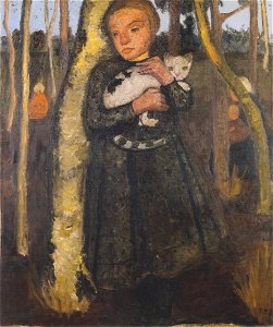 Modersohn-Becker - Mädchen im Birkenwald mit Katze - ca1904