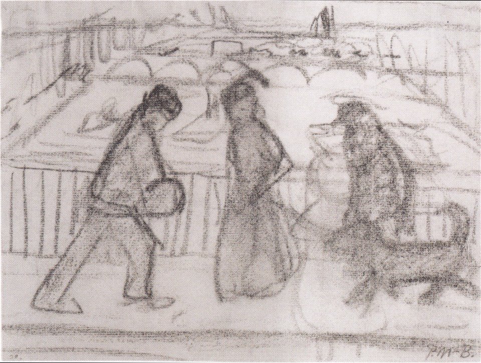 Modersohn-Becker - Figuren mit Hund auf einer Seinebrücke in Paris