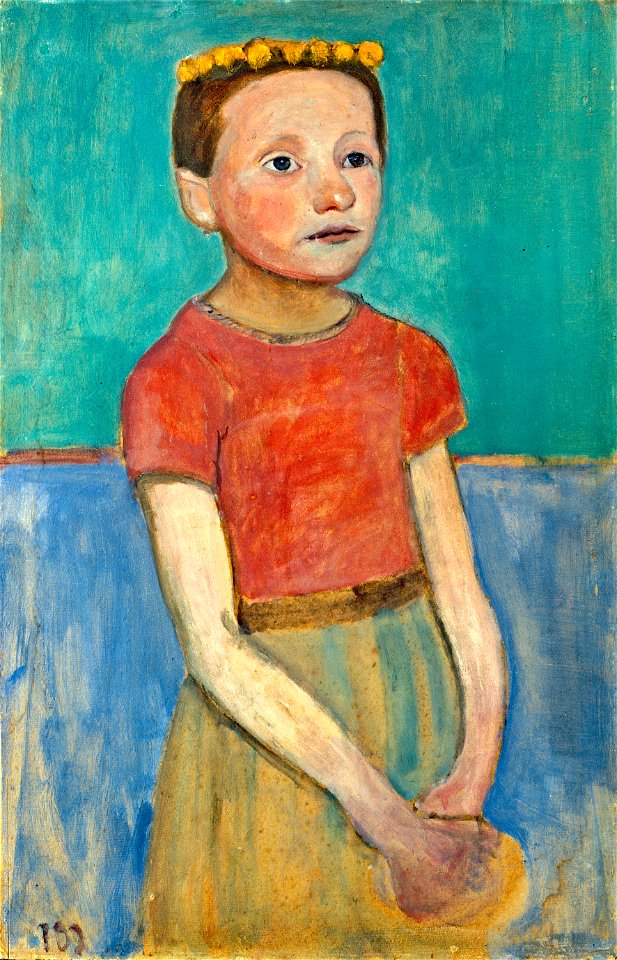 Paula Modersohn-Becker - Halbfigur eines Mädchens mit gelbem Kranz im Haar (1902)