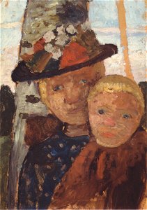 Modersohn-Becker - Brustbild eines Mädchens mit Blumenhut und Junge