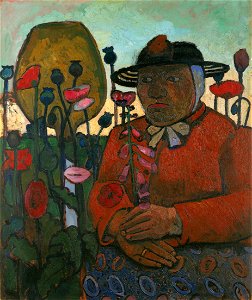 Paula Moderson-Becker - Alte Armenhäuslerin mit Glaskugel und Mohnblumen (1907)