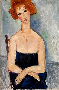 La Rousse au Pendentif by Amedeo Modigliani, 1918, oil. Free illustration for personal and commercial use.