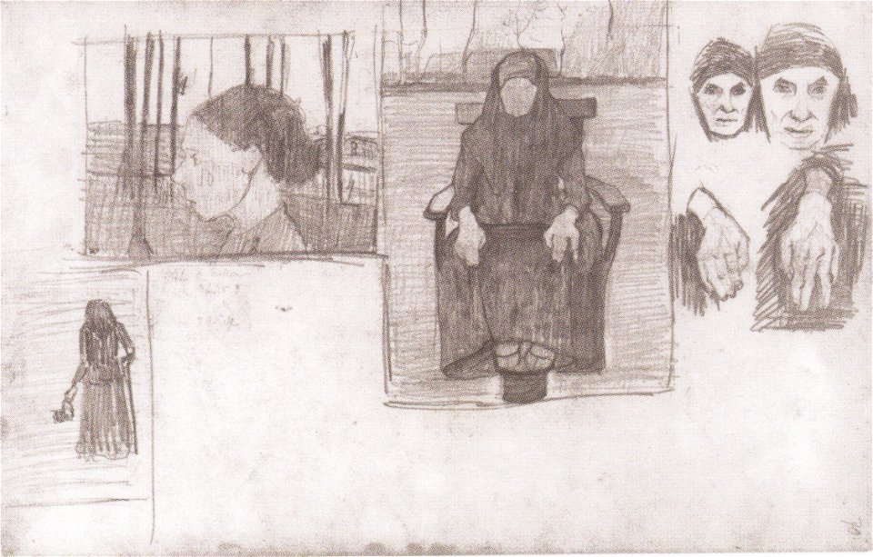 Modersohn-Becker - Skizzenblatt mit Kompositionsskizze für „Sitzende Alte“