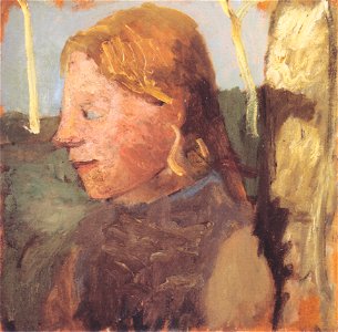 Modersohn-Becker - Brustbild eines Mädchens im Profil neben einem Birkenstamm