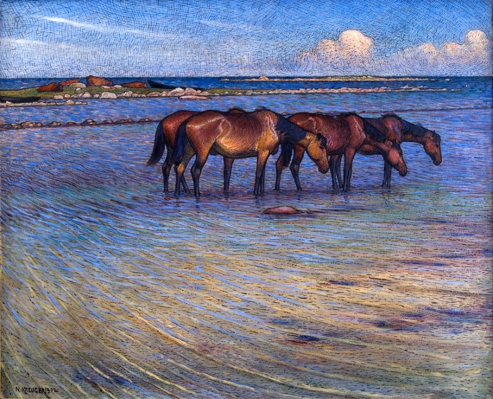 Nils Kreuger Horses Cooling Themselves in Water Thielska 177