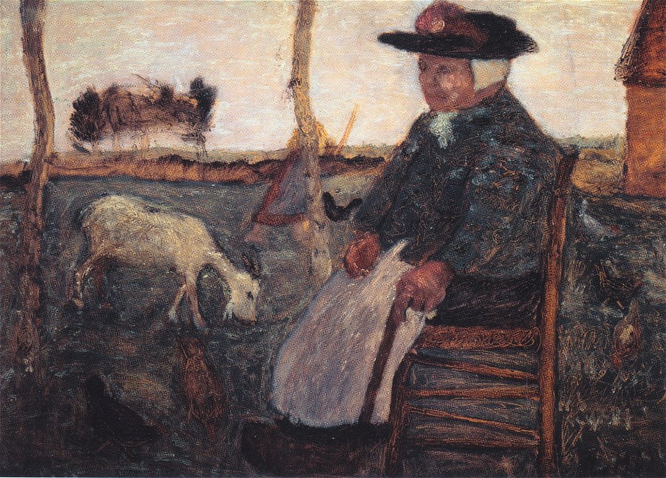 Modersohn-Becker - Alte Bäuerin mit Ziege - Dreebeen mit Ziege und Hühnern - 1902