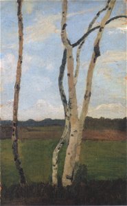 Modersohn-Becker - Birkenstämme vor Landschaft