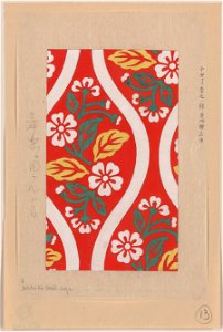 Nishiki brocade with cherry blossoms and wave designs on red background LCCN2009615646