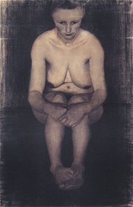 Modersohn-Becker - Sitzender weiblicher Akt, frontal, mit übereinandergelegten Füßen