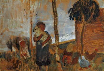Paula Modersohn-Becker - Kinder und Hühner vor Landschaft (ca. 1902)