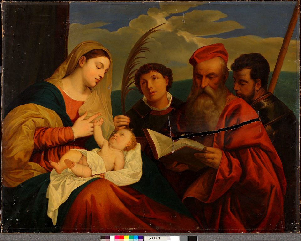 Nils Jakob Olsson Blommér - Mary with Child, St. Stephen, St. Jerome and St. Mauritius, a copy after Titian (Tiziano Vecellio) - A I 287 - Finnish National Gallery